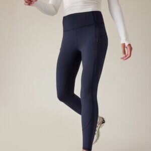 Athleta Rainier Leggings Navy Blue High Rise Zip Pocket